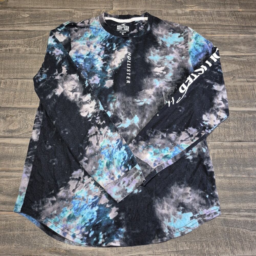 Hollister Shirt Mens Medium Must Have Long Sleeve Crew Neck Black Galaxy Cotton
